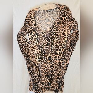 Express Womens Leopard Print V-Neck Sweater Lightweight NWOT